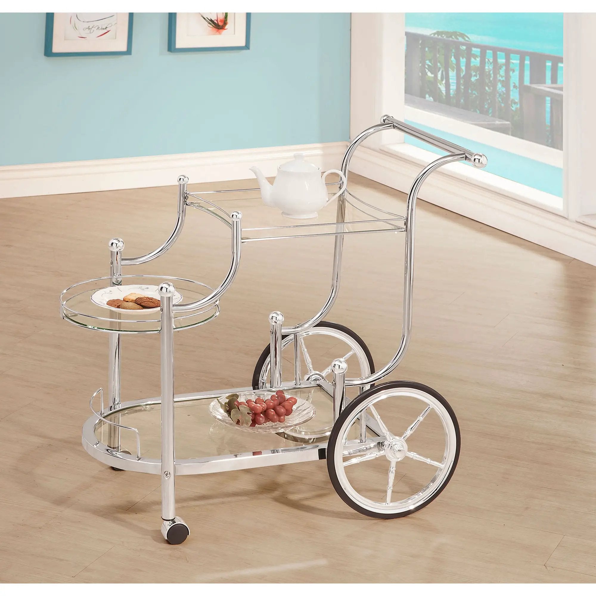 Reia - 3 Tier Cart With Casters & Tempered Glass Design - Chrome by HouseOfZazla