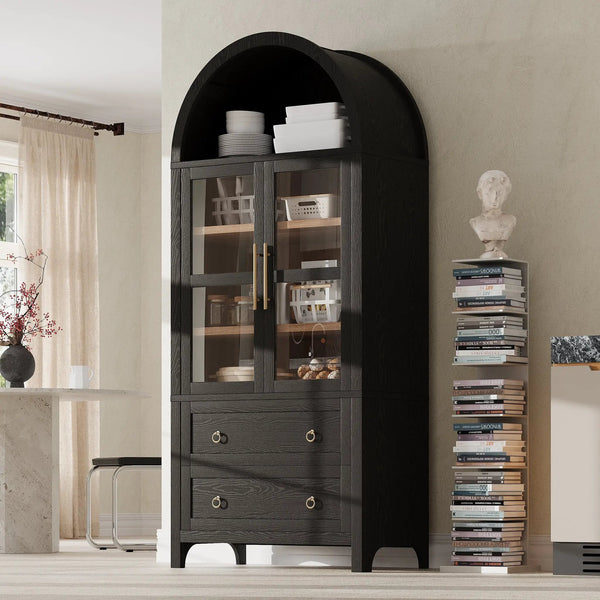 K&K 71" Tall Arched Kitchen Pantry Cabinet