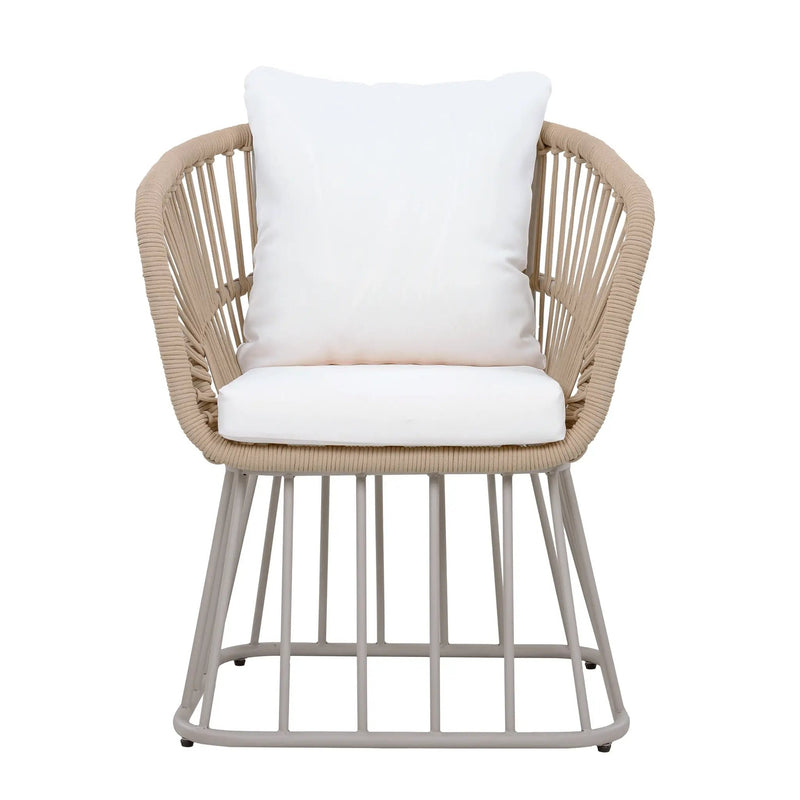 Outdoor 7-Piece Dining Set - Rectangular Teak Wood Table + 6 Wicker Chairs with Cushions by HouseOfZazla