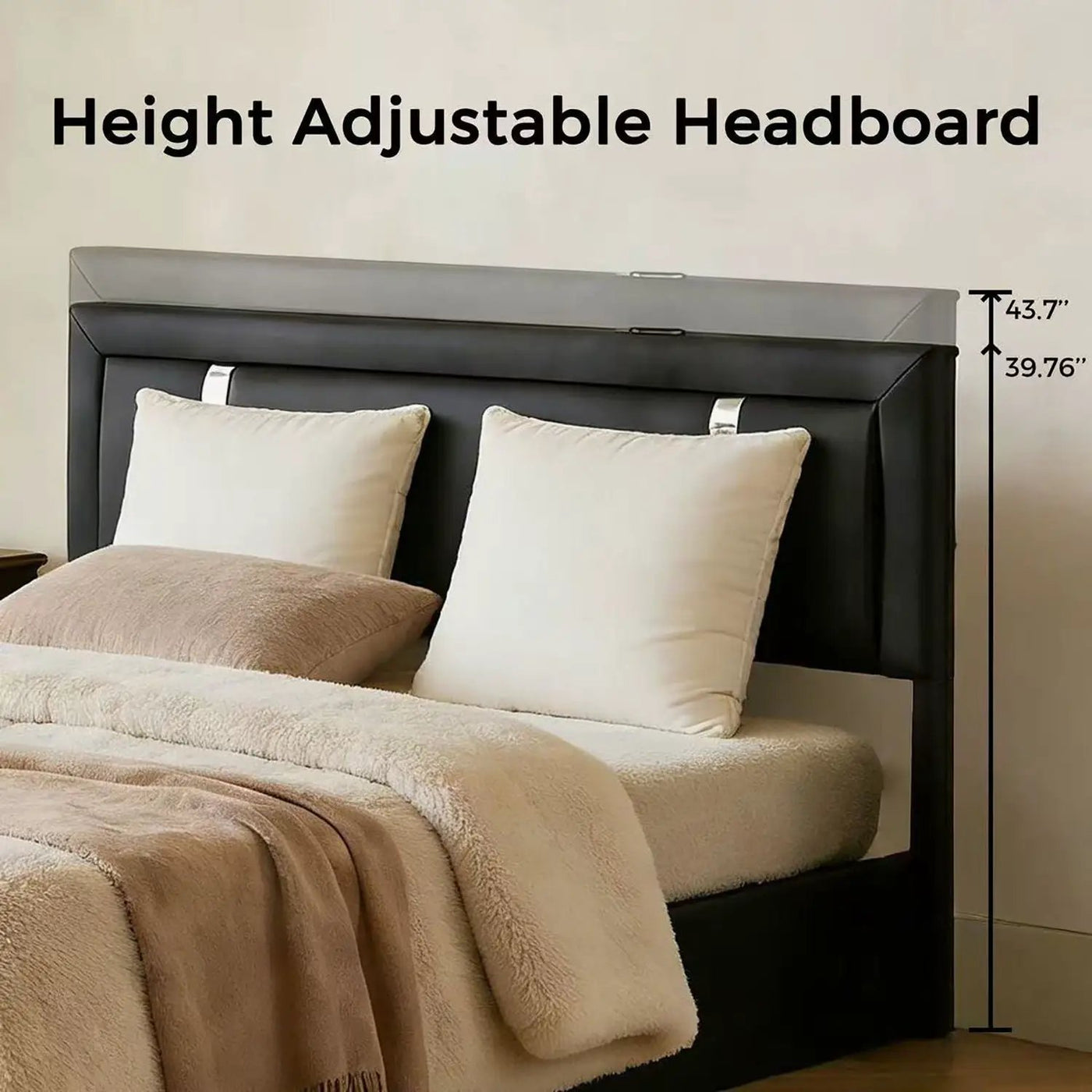 Upholstered Platform Bed Frame With Adjustable LED Headboard, USB C-Charging, Hydraulic Lift by HouseOfZazla
