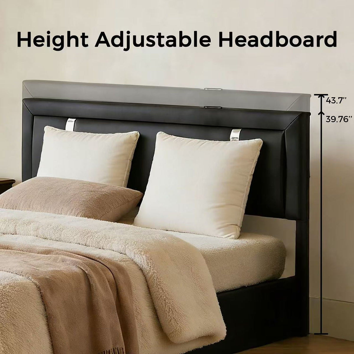 Upholstered Platform Bed Frame with Adjustable LED Headboard and Storage - Black or White, photo 16 of 28