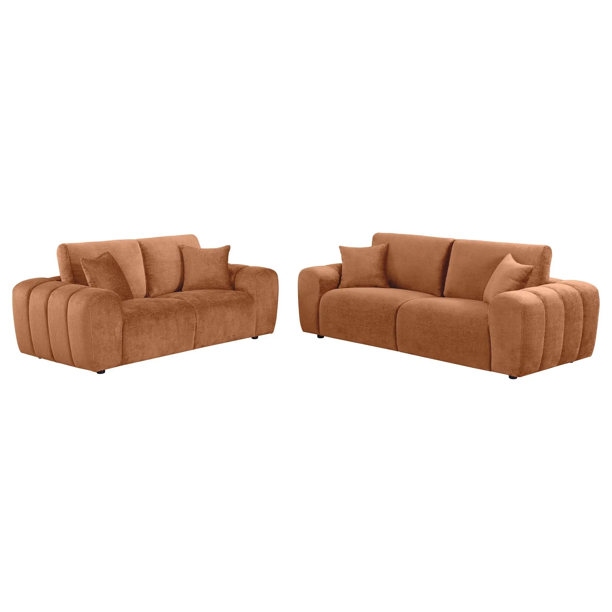 Burnett 2-piece Chenille Upholstered Sofa Set Burnt Orange by Unique Piece Furniture