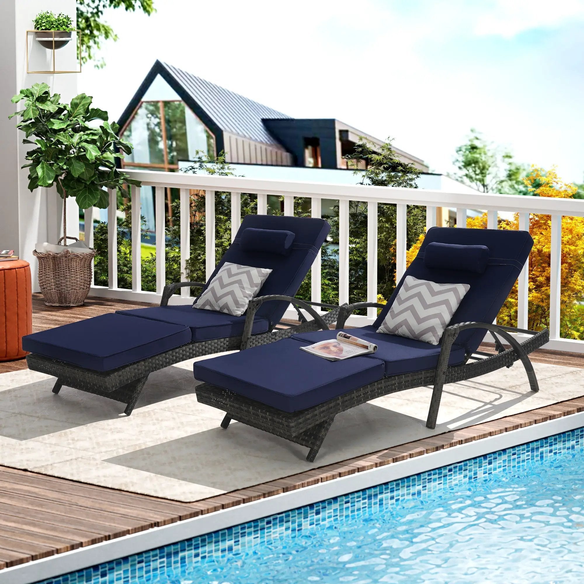 Outdoor Wicker Reclining Chair Set of 2 with Cushions by HouseOfZazla