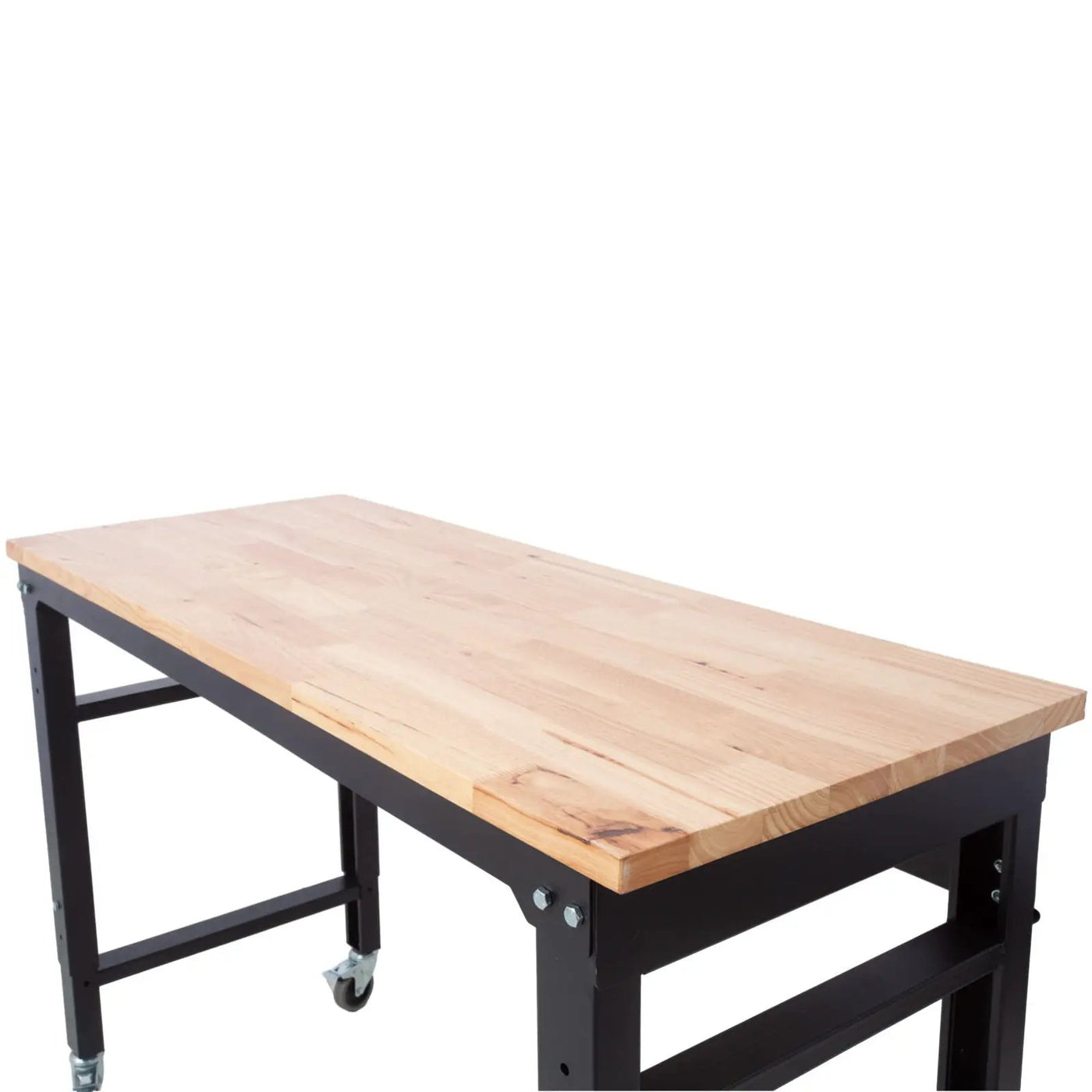 Wide Rolling Workbench For Garage, Adjustable Height, Workshop Tool Bench, Metal With Rubber Wood Top by HouseOfZazla