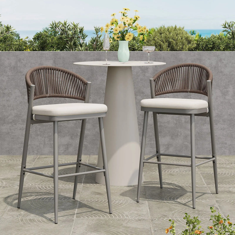Outdoor Bar Height Metal Frame Counter Stools with Scallop-Shaped Backrest & Water-Resistant Cushions by HouseOfZazla