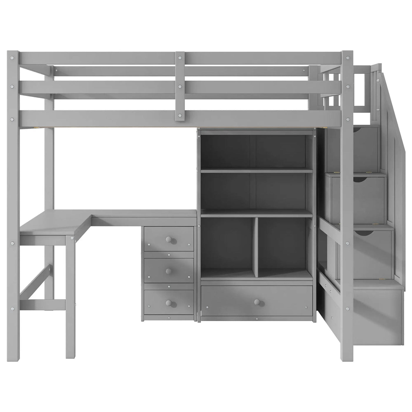 Loft Bed & L Shaped Desk, Drawers, Cabinet, And Storage Staircase by HouseOfZazla