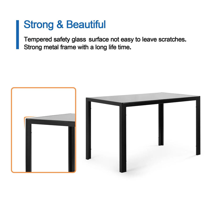 5 Pieces Dining Table Set For 4, Kitchen Room Tempered Glass Dining Table, 4 Faux Leather Chairs - Black by Unique Piece Furniture