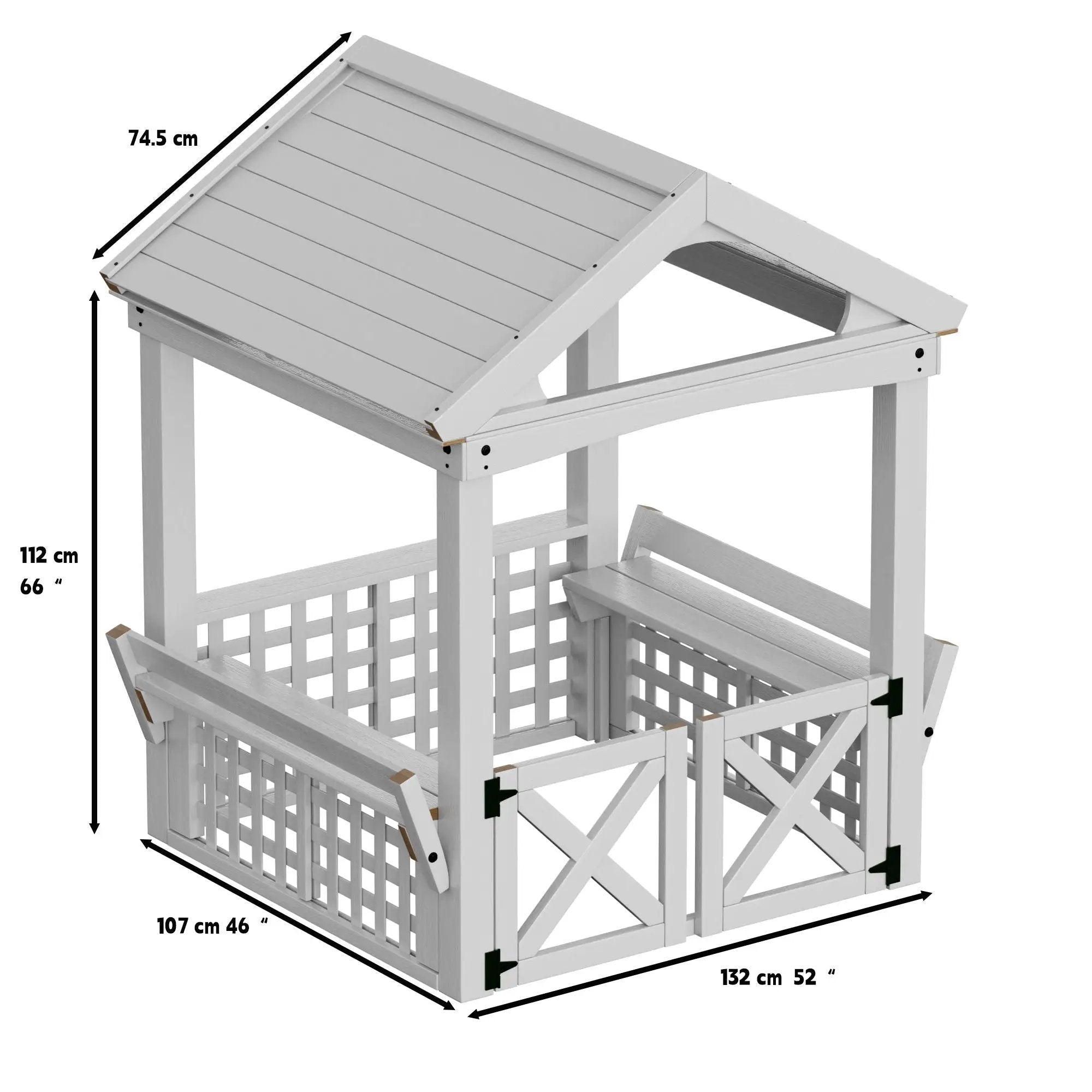 Outdoor Wooden Playhouse With Bench And Door - White by HouseOfZazla