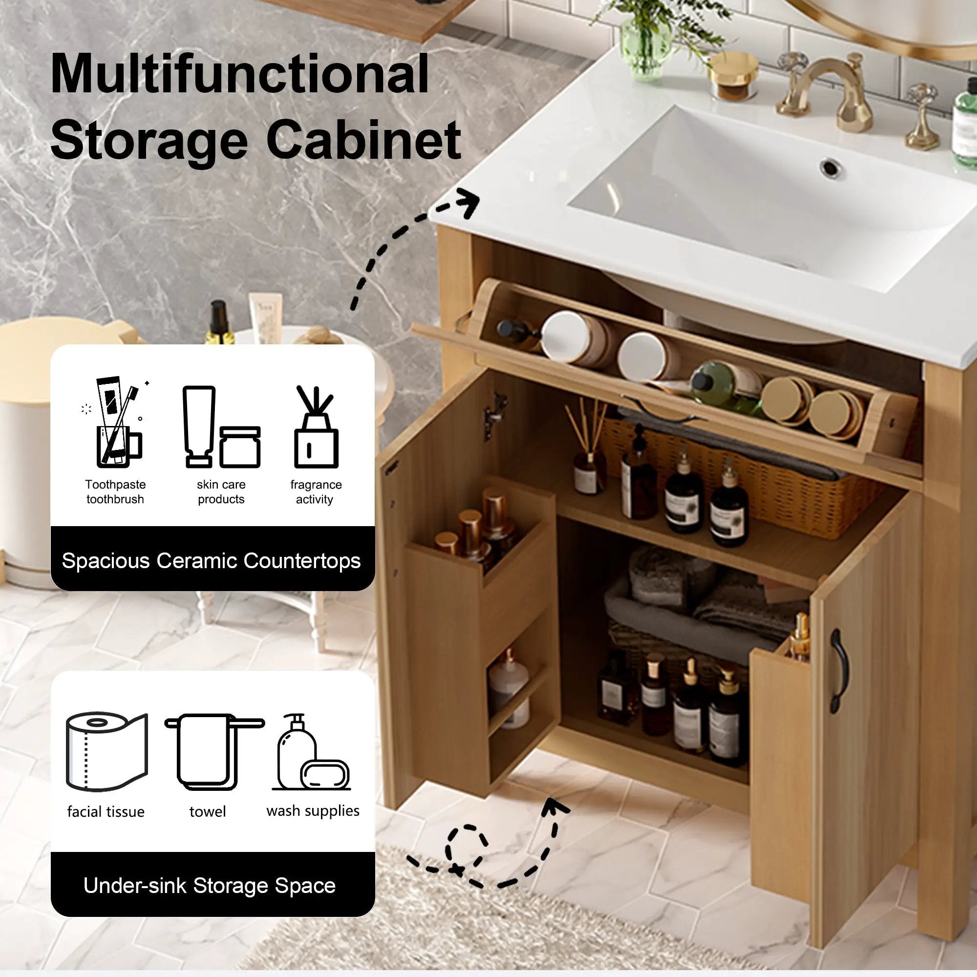 30" Wood Bathroom Vanity with Solid Wood Frame by HouseOfZazla