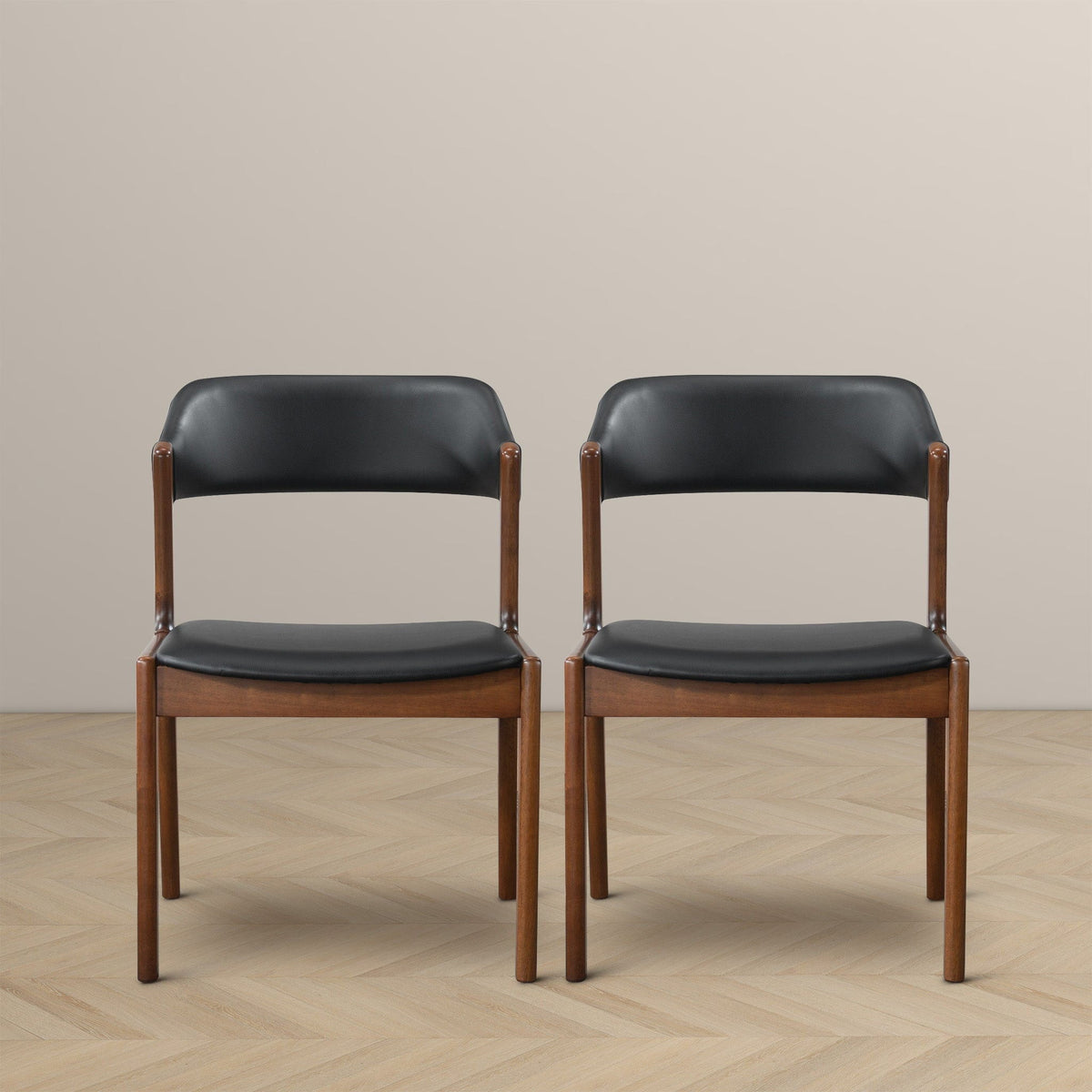 Enzo Dining Chair Set of 2 with Black Vegan Leather - Black / Brown, photo 7 of 13