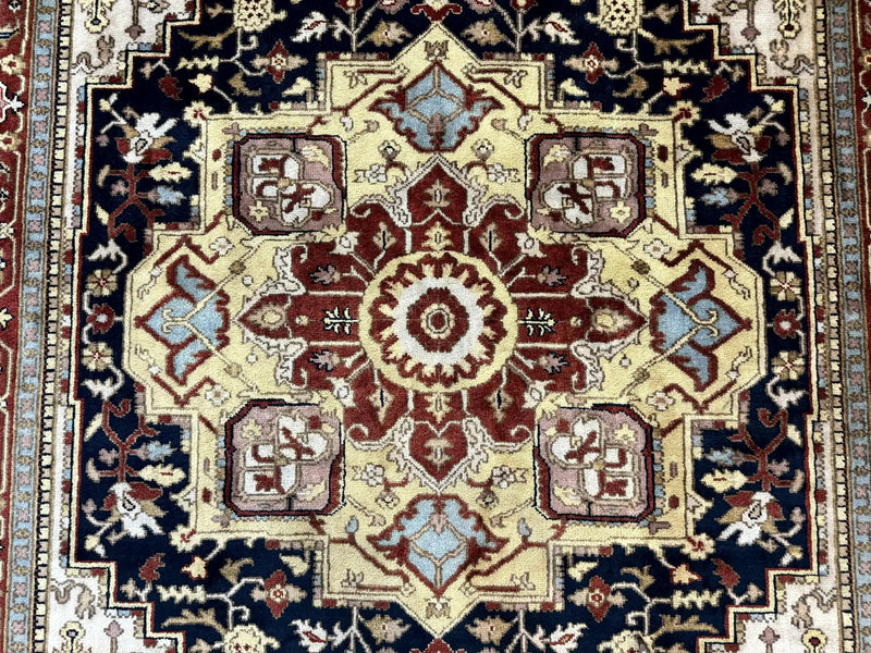 Indo Persian Heriz Rug 8x10, Geometric Medallion, Serapi Carpet, Wool Vintage Rug by Jewel Rugs