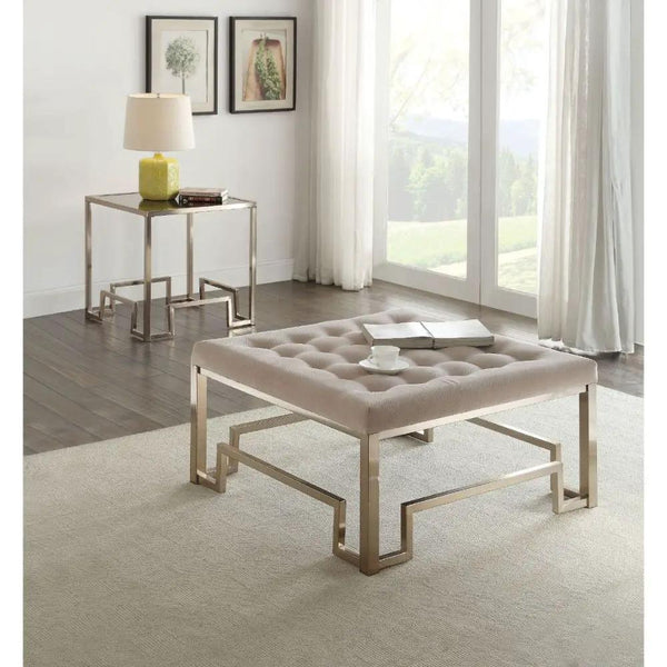 Damien - Cocktail Ottoman - Beige Fabric & Champagne