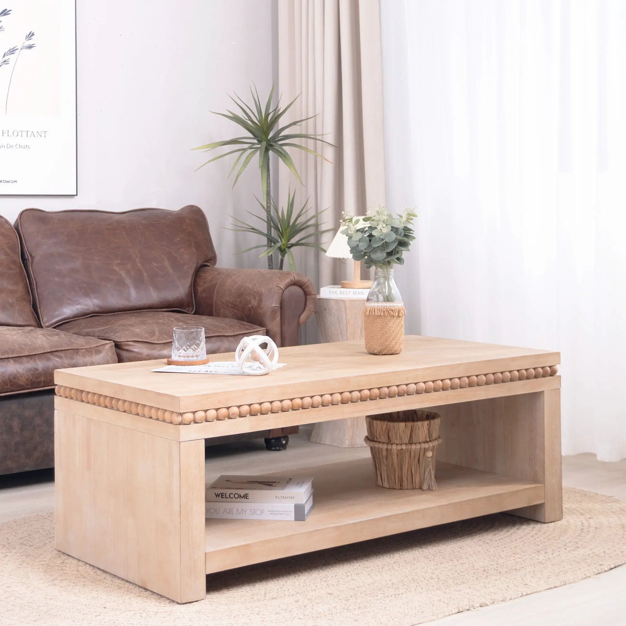 Modern Coffee Table With Beaded Trim by Unique Piece Furniture