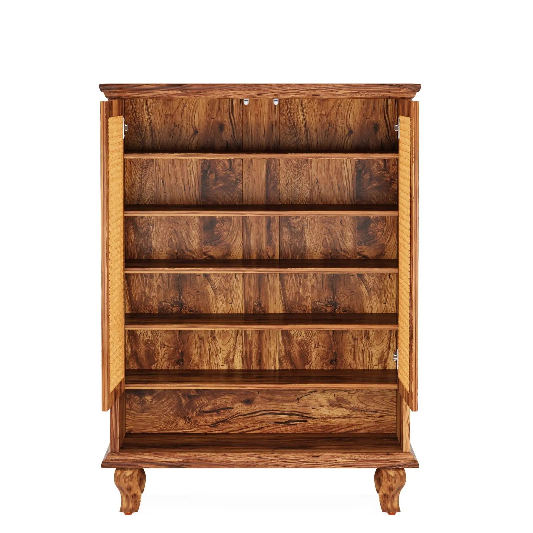 Shoe Cabinet With 5 Tier Freestanding Organizer, Ventilated Doors - Natural Wood by HouseOfZazla
