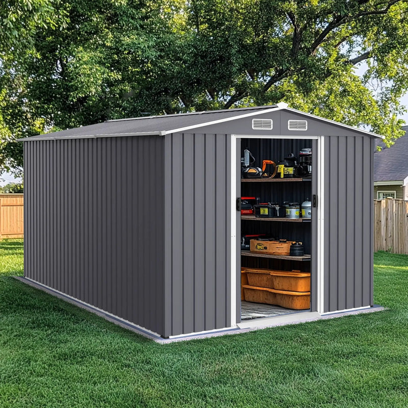 Outdoor Storage Shed Large Metal Tool Sheds, Heavy Duty Storage House With Sliding Doors by HouseOfZazla