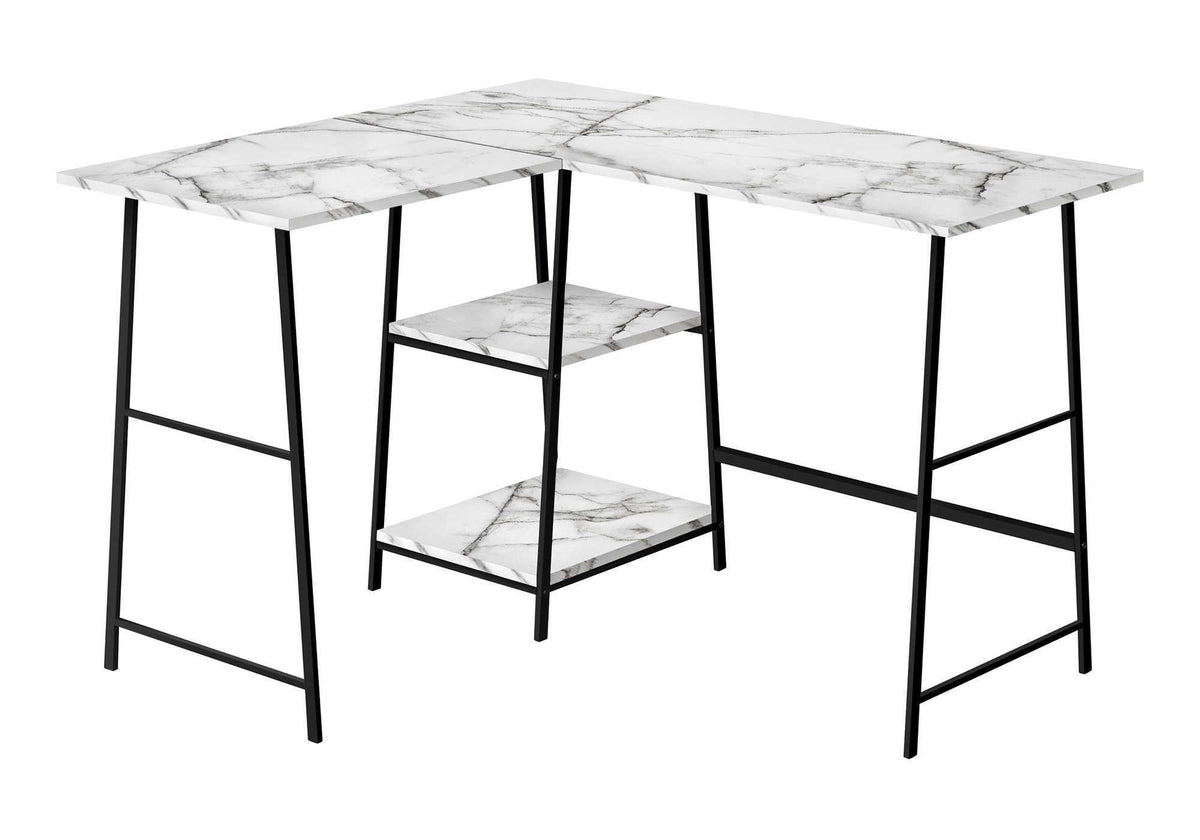 Contemporary L-Shape Corner Computer Desk with Marble Look Laminate - White or Black, photo 2 of 8