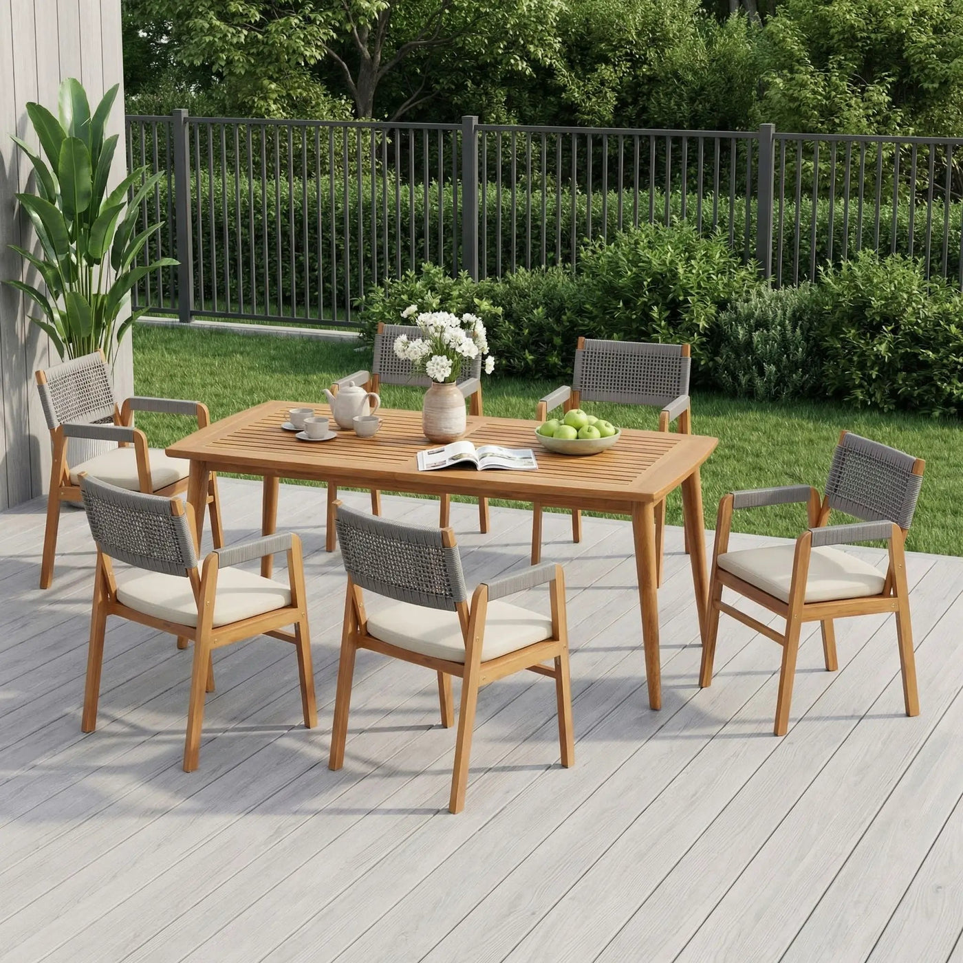 Outdoor 7 Piece Dining Set With Rope Woven Armchairs by HouseOfZazla