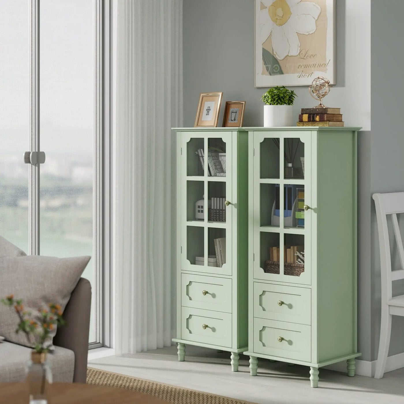 Minimalism Buffet Cabinet With Glass Doors And Double Drawer by Unique Piece Furniture