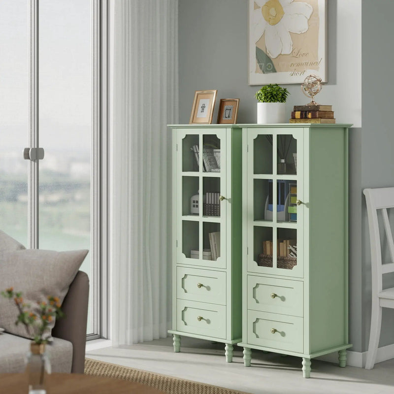 Minimalism Buffet Cabinet With Glass Doors And Double Drawer by HouseOfZazla
