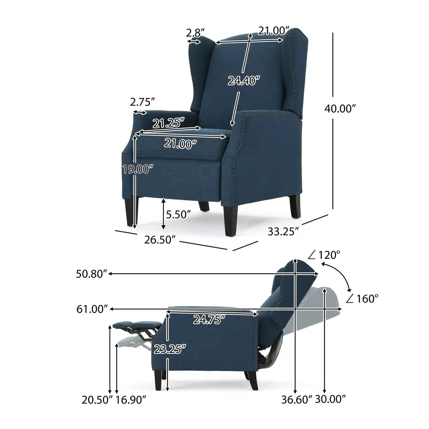 Westeros Wing Back Fabric Upholstered Recliner by HouseOfZazla