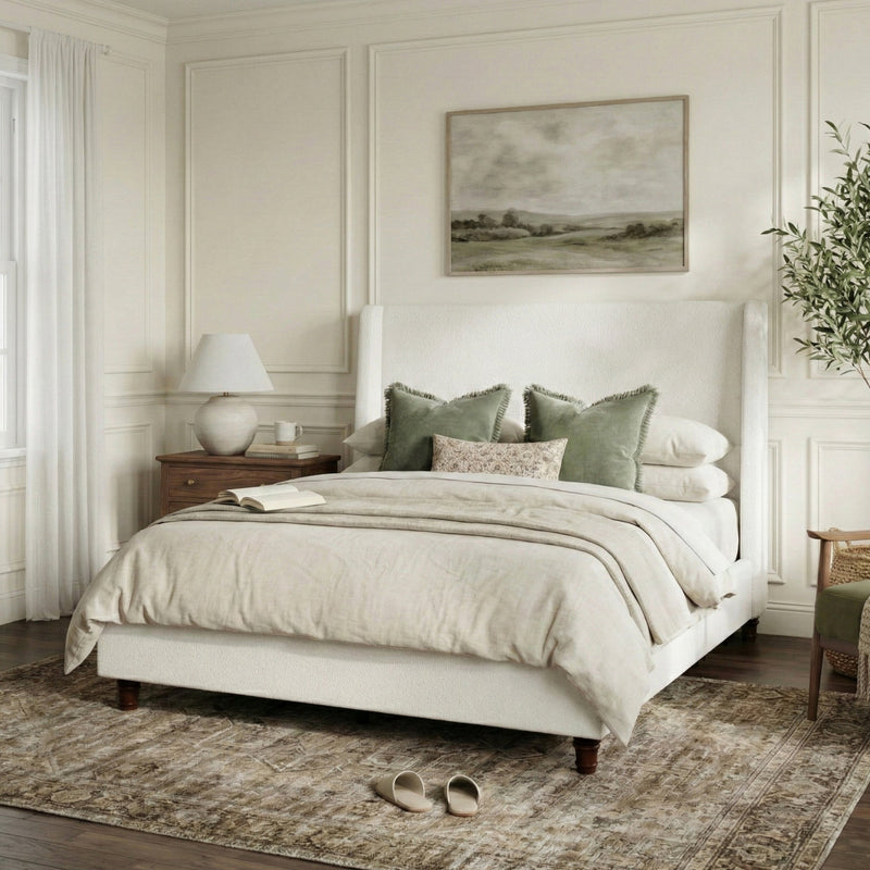 52.7" Tall Wingback Upholstered King Size Platform Bed Frame by HouseOfZazla