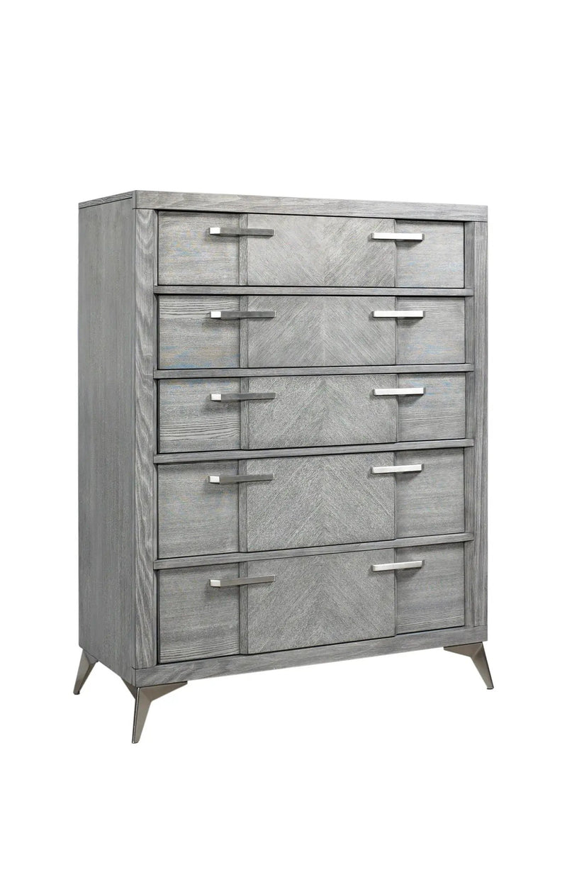 5 Drawer Chest Book Matched Veneers - Gray by Unique Piece Furniture