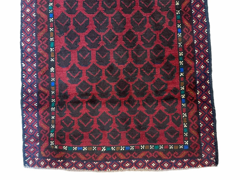 2' 8" X 4' 6" Vintage Handmade Tribal Wool Rug Balouchi Rug Afghan Rug Red Blue by Jewel Rugs