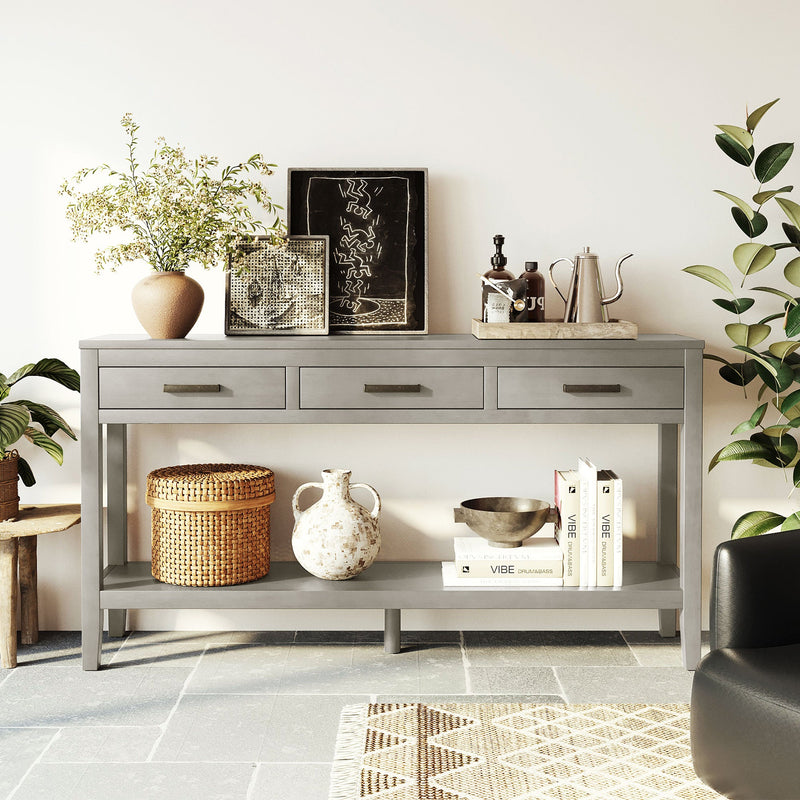 U_STYLE 59.1'' Farmhouse Entryway Table with 3 Drawers by HouseOfZazla