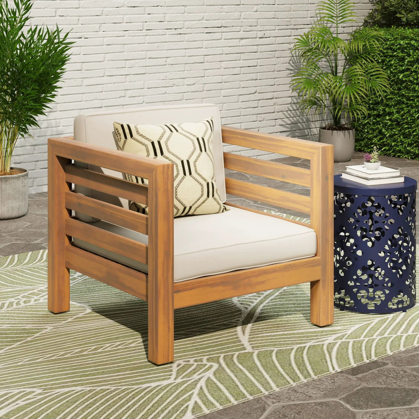Outdoor Acacia Wood Patio Chair With Fabric Cushion by HouseOfZazla