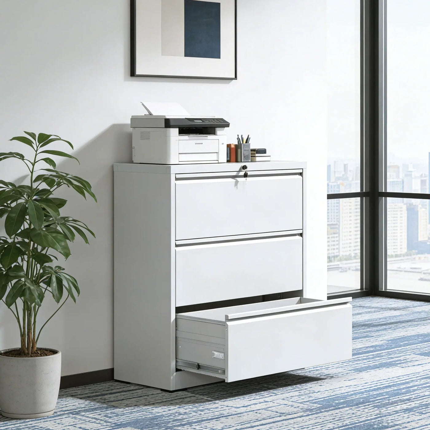 Lateral File Cabinet, Locking Heavy Duty, Anti-Tip Safety Interlock, Vertical Storage For Letter/Legal/A4 Files by HouseOfZazla