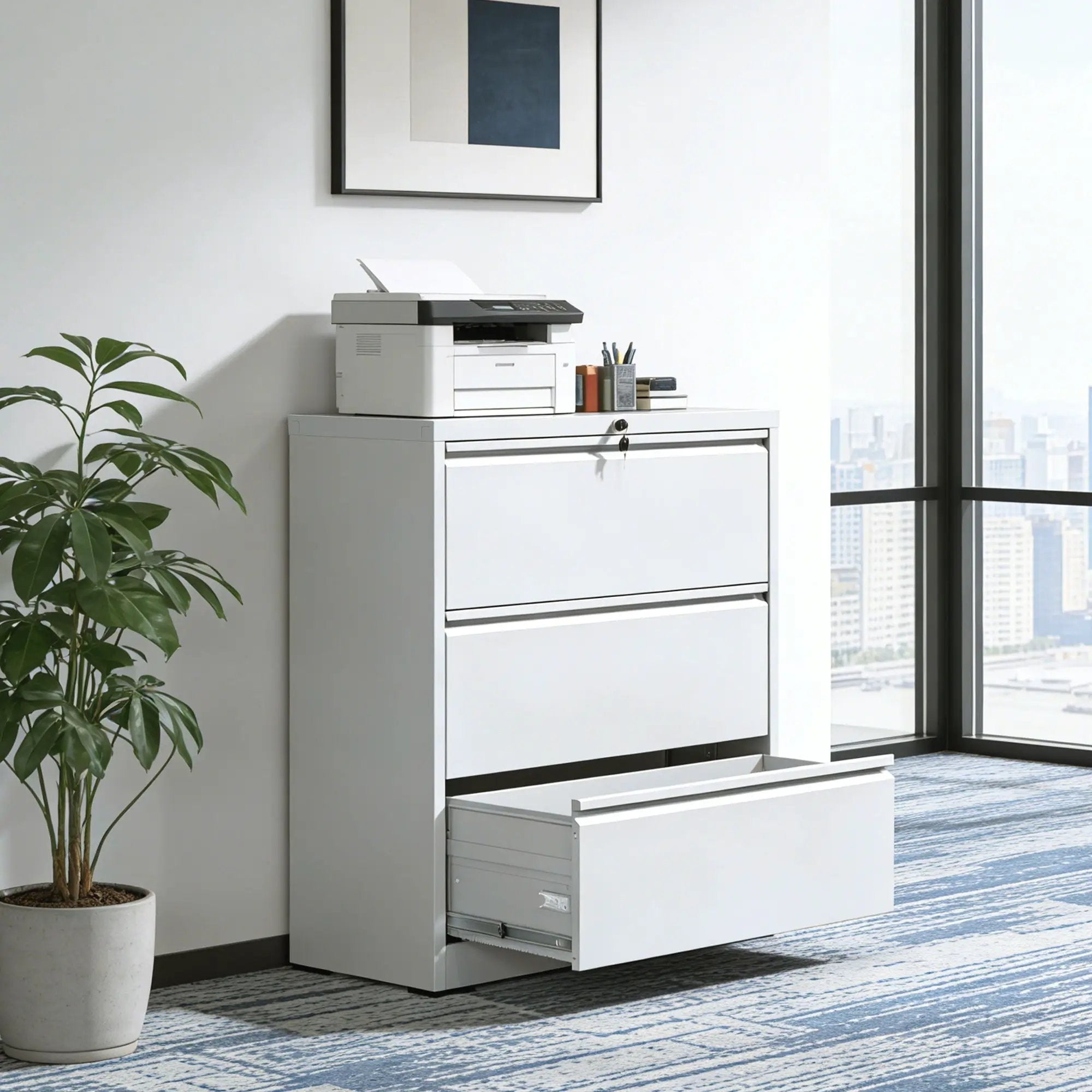 Lateral File Cabinet, Locking Heavy Duty, Anti-Tip Safety Interlock, Vertical Storage For Letter/Legal/A4 Files by Unique Piece Furniture