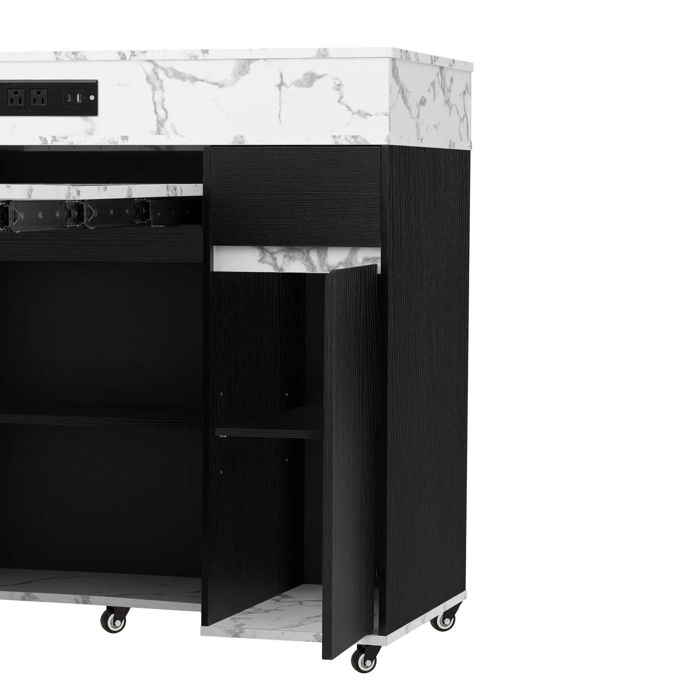 Extendable Dining Table With Folding Top, Rolling Kitchen Island With Drawers And Power Outlet by HouseOfZazla