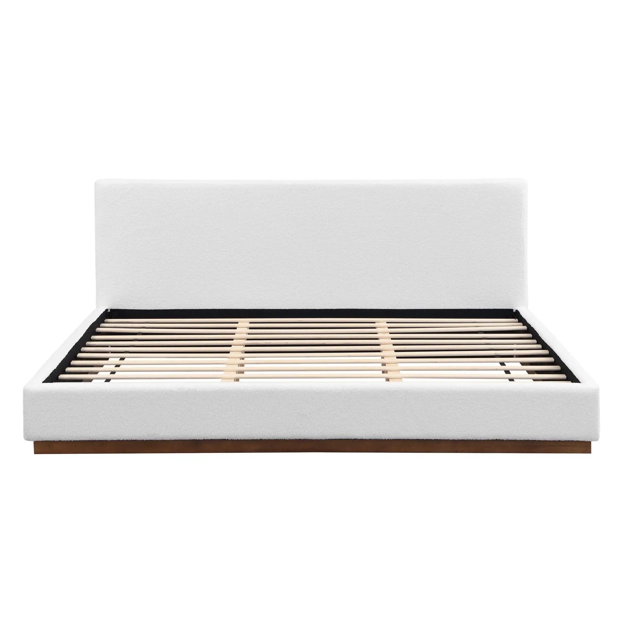 Elegant Boucle Upholstered Bed With Wood Grain Textured Solid Wood Base Frame by HouseOfZazla