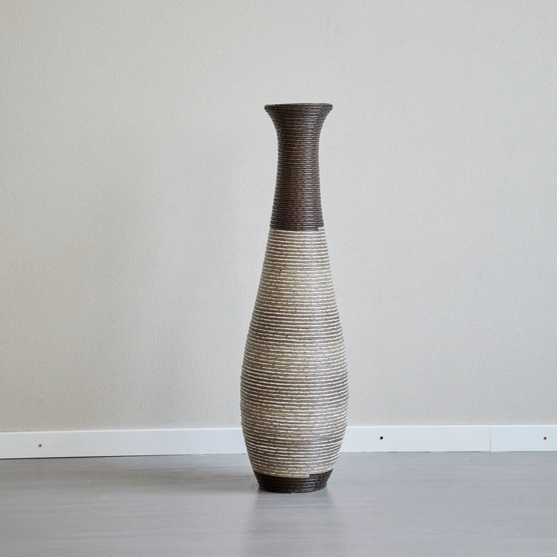 Tall Standing Designer Floor Vase Durable Artificial Rattan Elegant 2 Tone Finish Ideal Decor Accent For Living Room, Bedroom, Entryway Stylish Home Decor Statement Piece - Black / Gray by HouseOfZazla