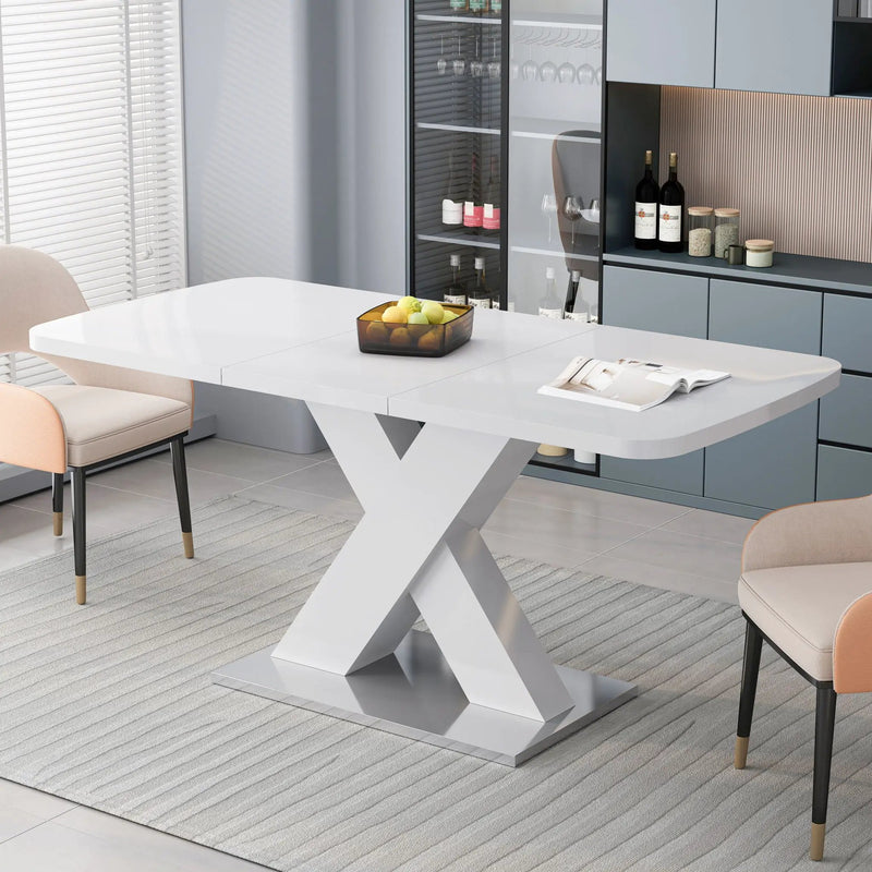 Rectangle Dining Table, Stretchable, X Shape Legs - White by Unique Piece Furniture