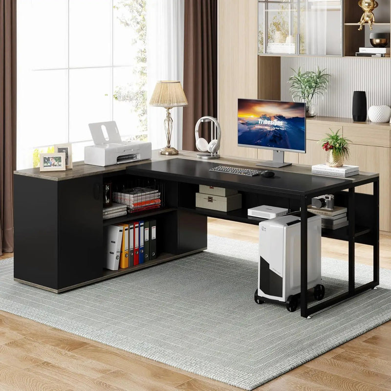 L-Shaped Executive Desk With Cabinet Storage by HouseOfZazla