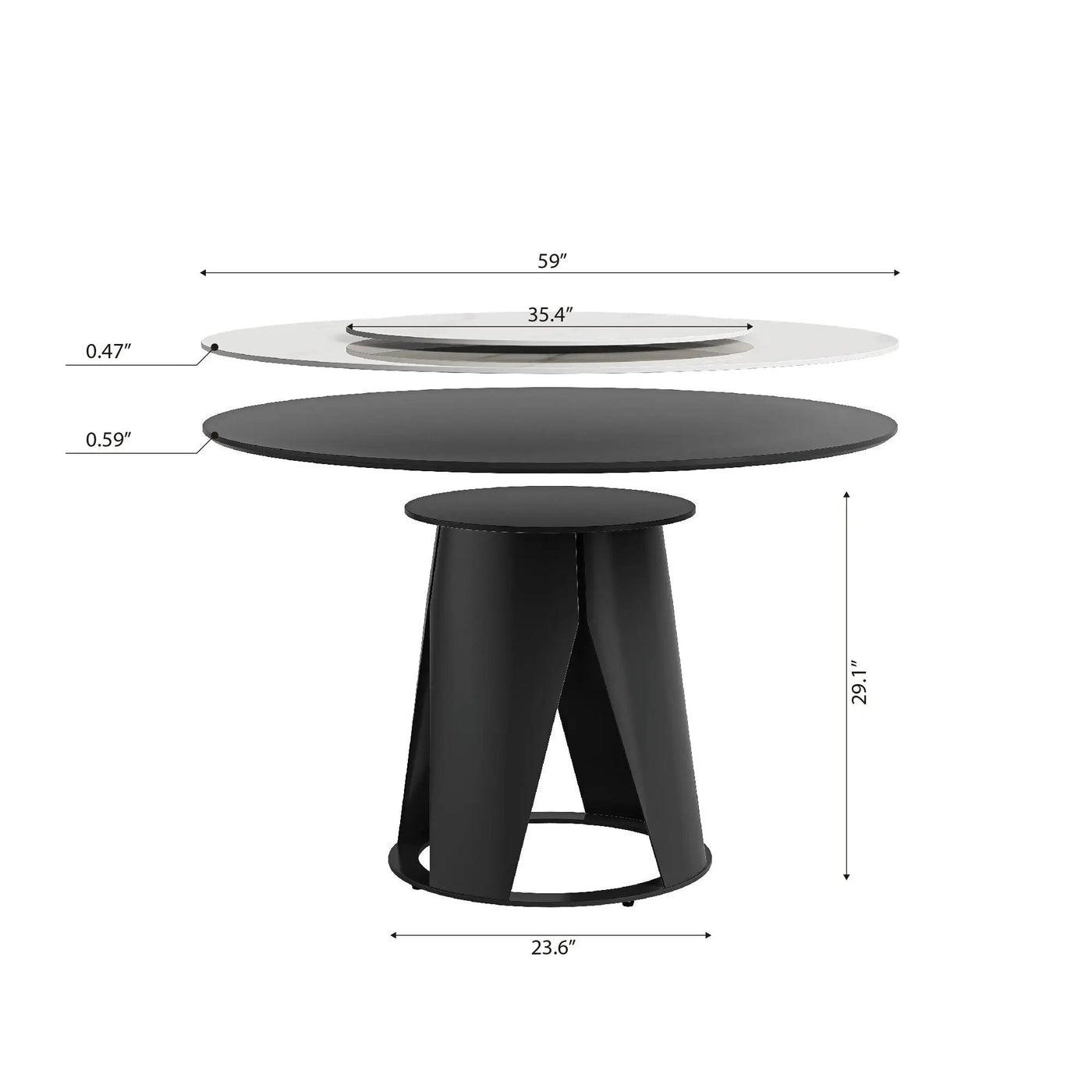 Modern Sintered Stone Dining Table With Round Turntable, Metal Pedestal, And Chairs by HouseOfZazla