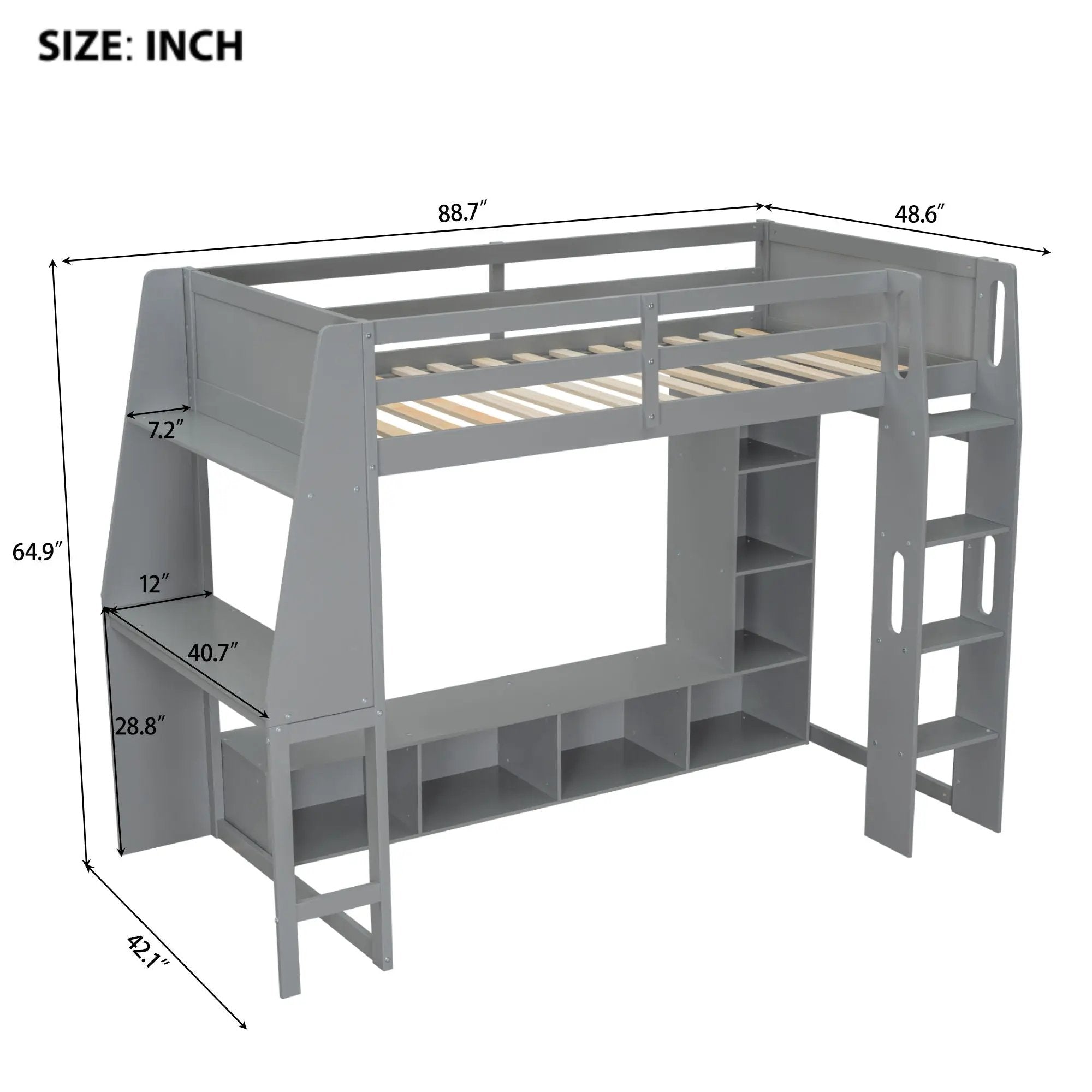 Gaming Loft Bed With Desk, Multi Storage Shelves, LED Lighting, And Hanging Clothes Rack by Unique Piece Furniture
