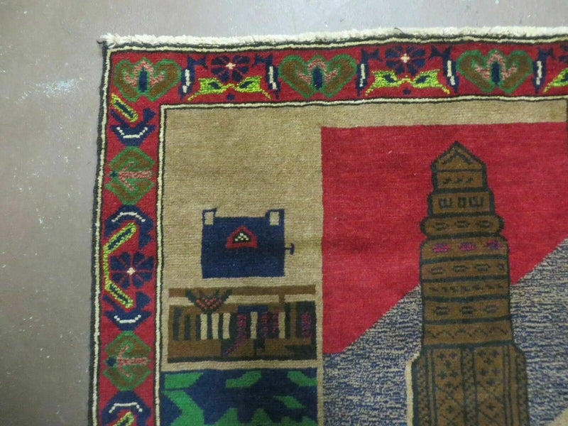 3' X 4' New Vintage Handmade Afghan Balouch Tribal Wool Pictorial Rug # 281 by Jewel Rugs