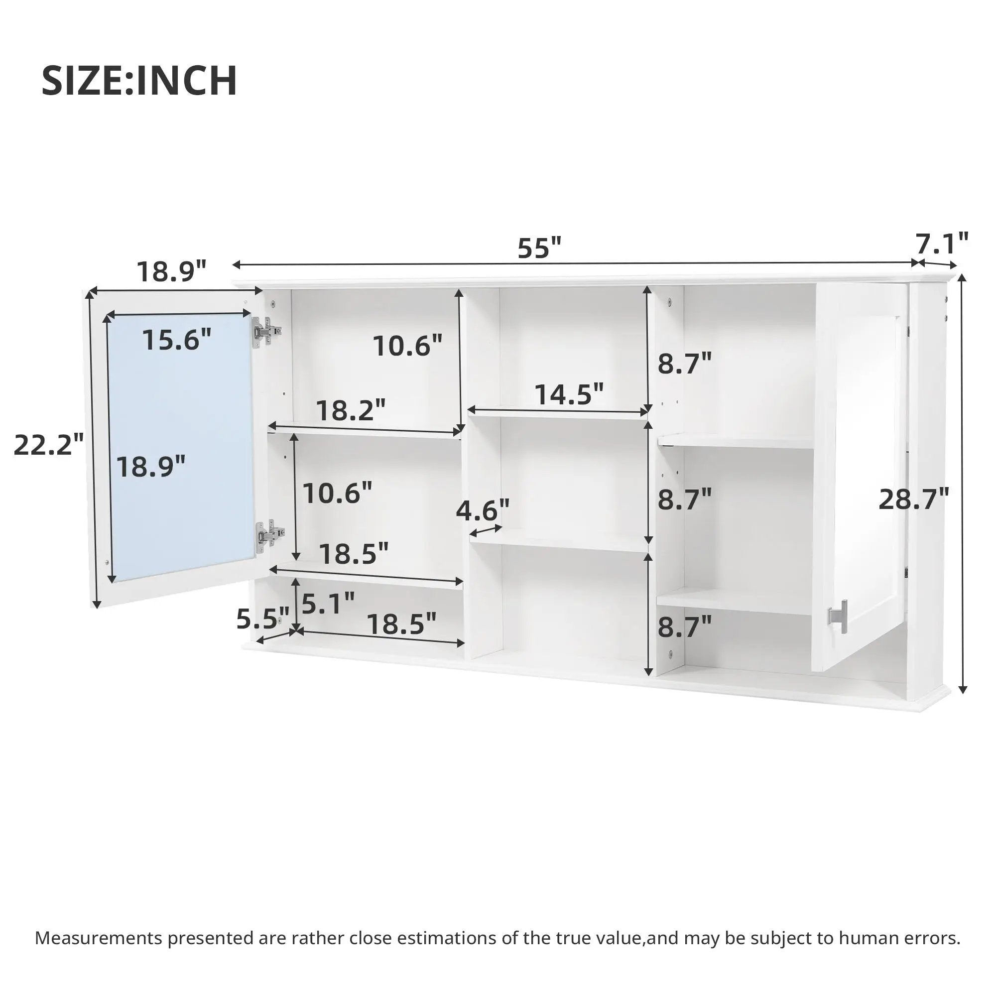 Wall Mount Mirror Cabinet With Adjustable Shelves - White by HouseOfZazla