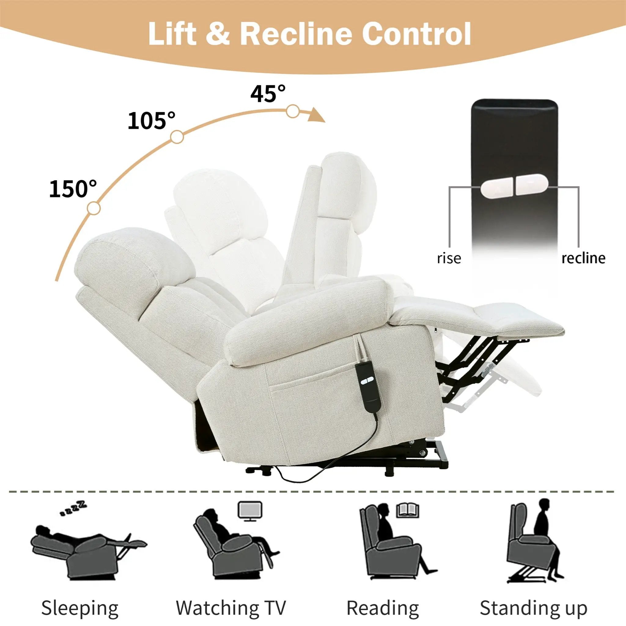 Oversized Power Lift Recliner Chai With Remote Control, Side Pocket, Spacious Seat by Unique Piece Furniture
