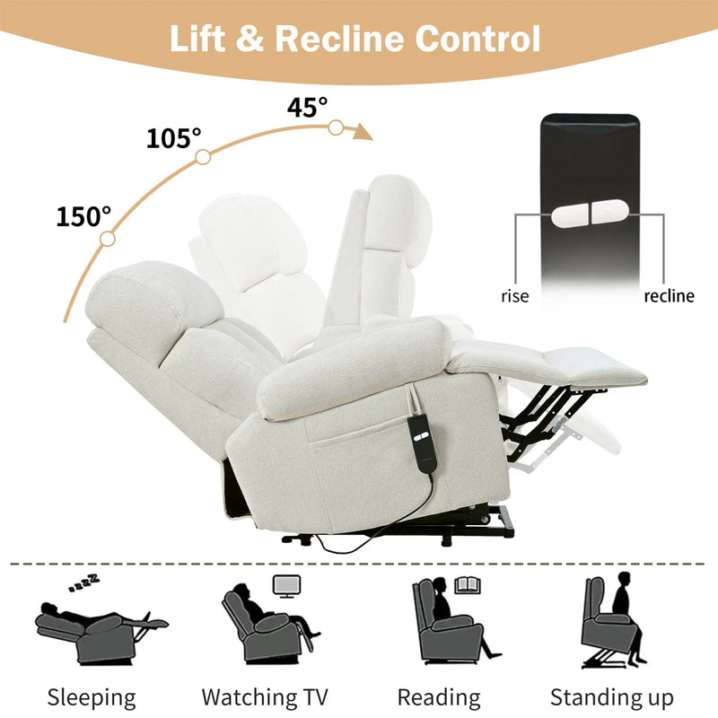 Oversized Power Lift Recliner Chai With Remote Control, Side Pocket, Spacious Seat by HouseOfZazla
