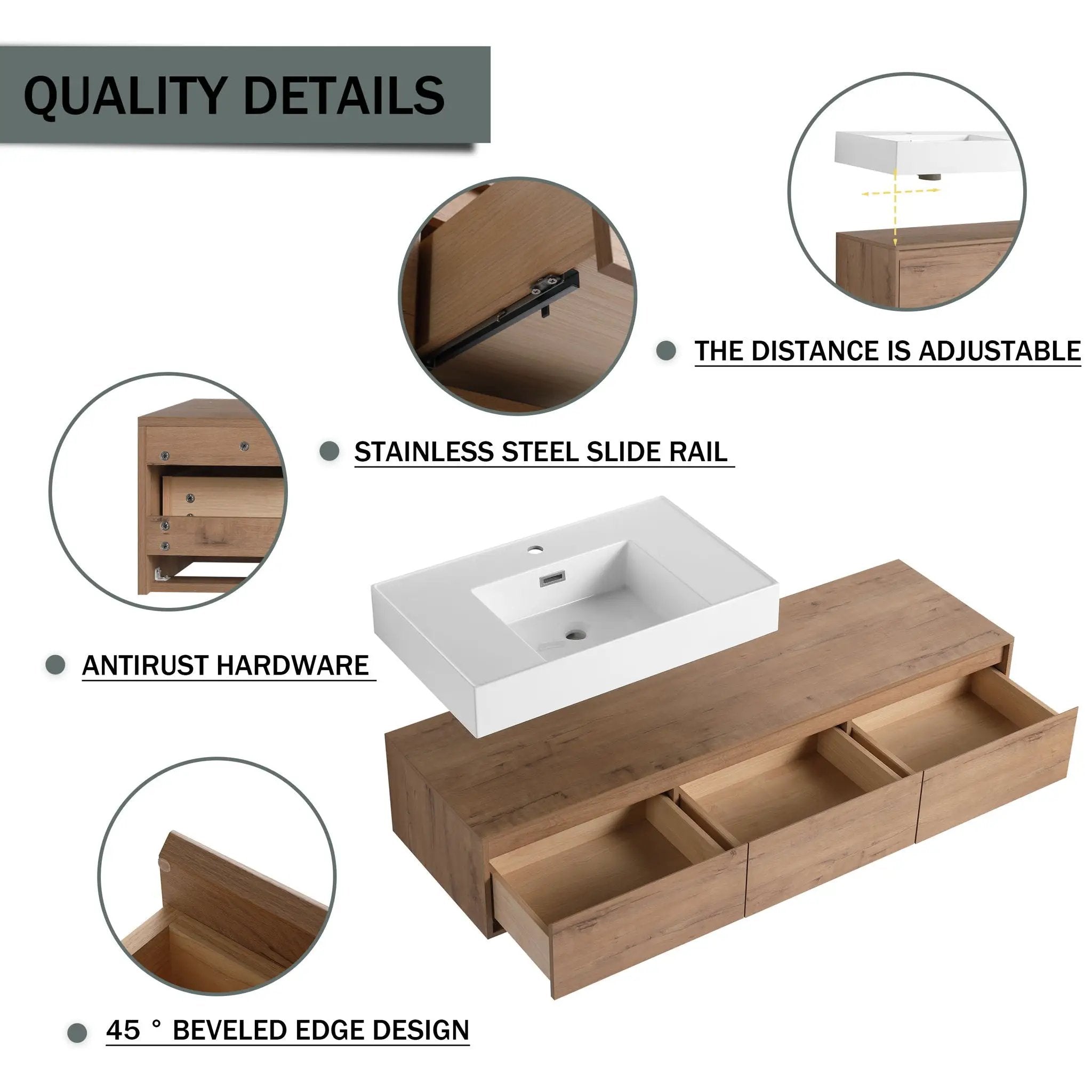 Modern Wall Mounted Bathroom Vanity With Resin Sink And Soft Close Drawer by Unique Piece Furniture
