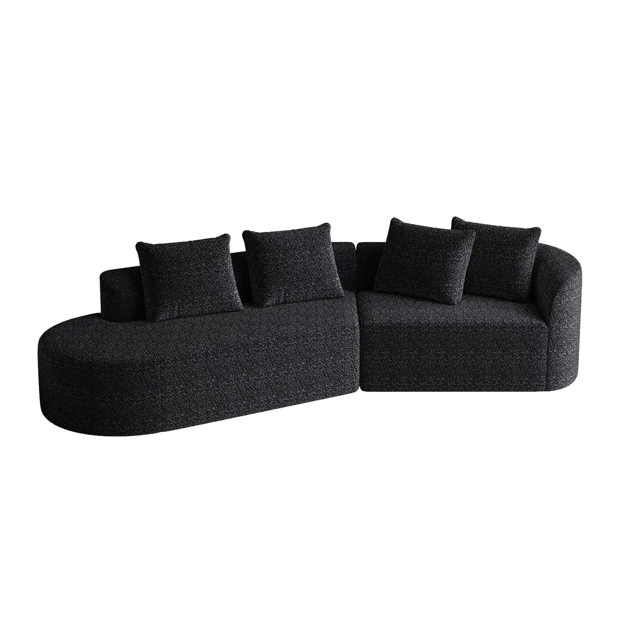 Upholstered Oversized Sectional Sofa, 4 Seater Extra Deep & Wide Seat Curved Cloud Couch With 4 Throw Pillows, Free Combination Living Room - Black by HouseOfZazla