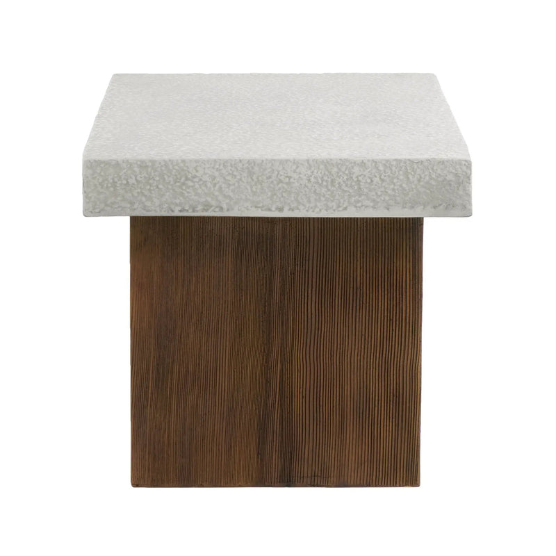 Mgo Square Side Table With Faux Stone Top And Wood Frame - Antique White / Natural Wood by HouseOfZazla