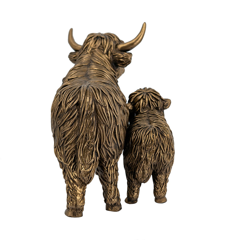 Antique Bronze Highland Cow and Calf Statue with Rustic Detail - Brown, photo 4 of 10