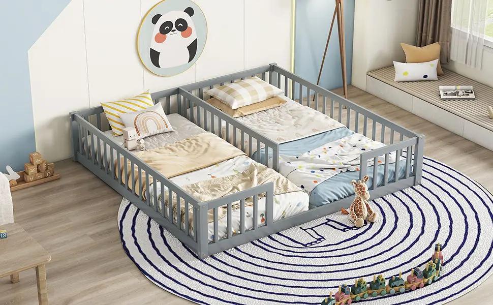Double Floor Bed With Fence, Guardrails, Without Door by Unique Piece Furniture