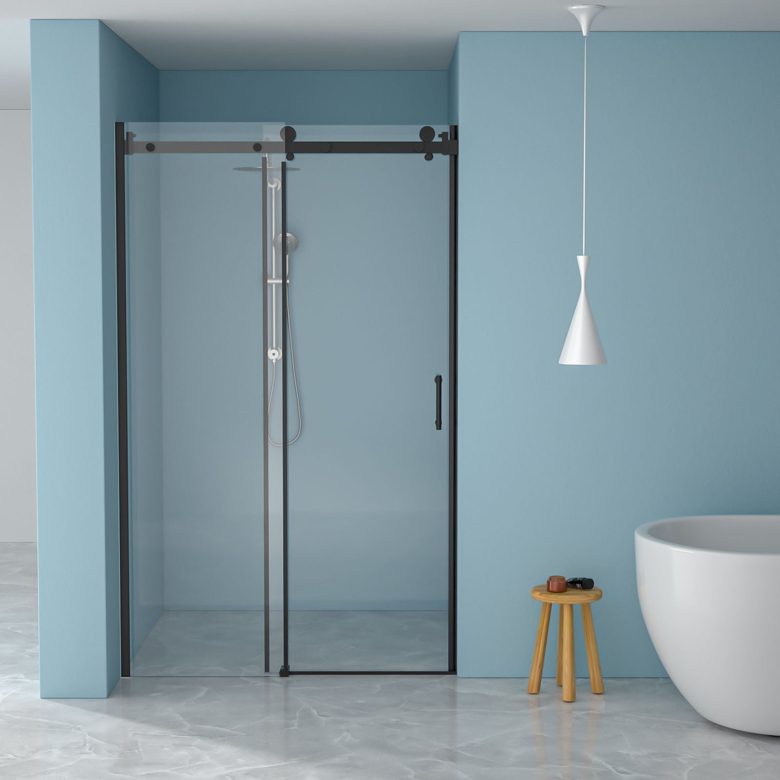 Modern Single Slide Shower Door, Tempered Glass, Stainless Steel Frame by HouseOfZazla