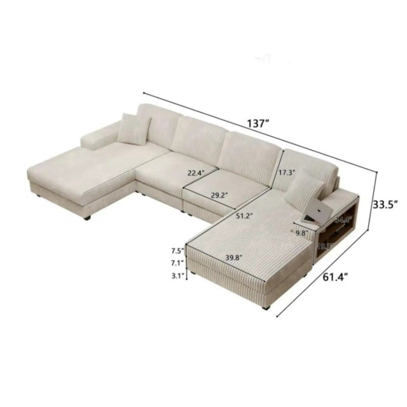 U-Shaped Convertible Sofa, 4 Seater Large Living Room Lounge by HouseOfZazla