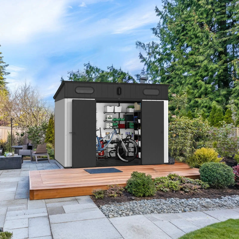 10 Ft. W X 7 Ft. D Plastic Storage Shed With Floor - Black / Gray by HouseOfZazla